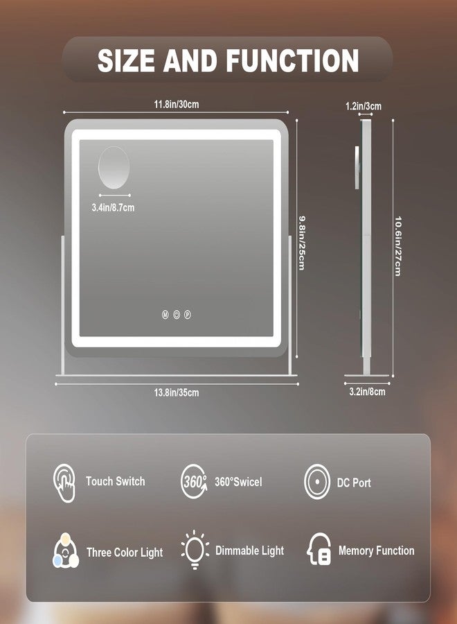 Hasipu مرآة زينة هاسيبُو بإضاءة، مرآة مكياج LED مقاس 14 بوصة × 11 بوصة، مرآة مضيئة بتكبير 10 أضعاف، تعمل باللمس الذكي بثلاثة ألوان قابلة للتعتيم (أبيض) - Image 4